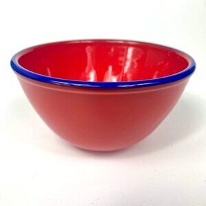 Joanne Andrighetti Art Glass Chrome Bowl Red with Cobalt band signed dated